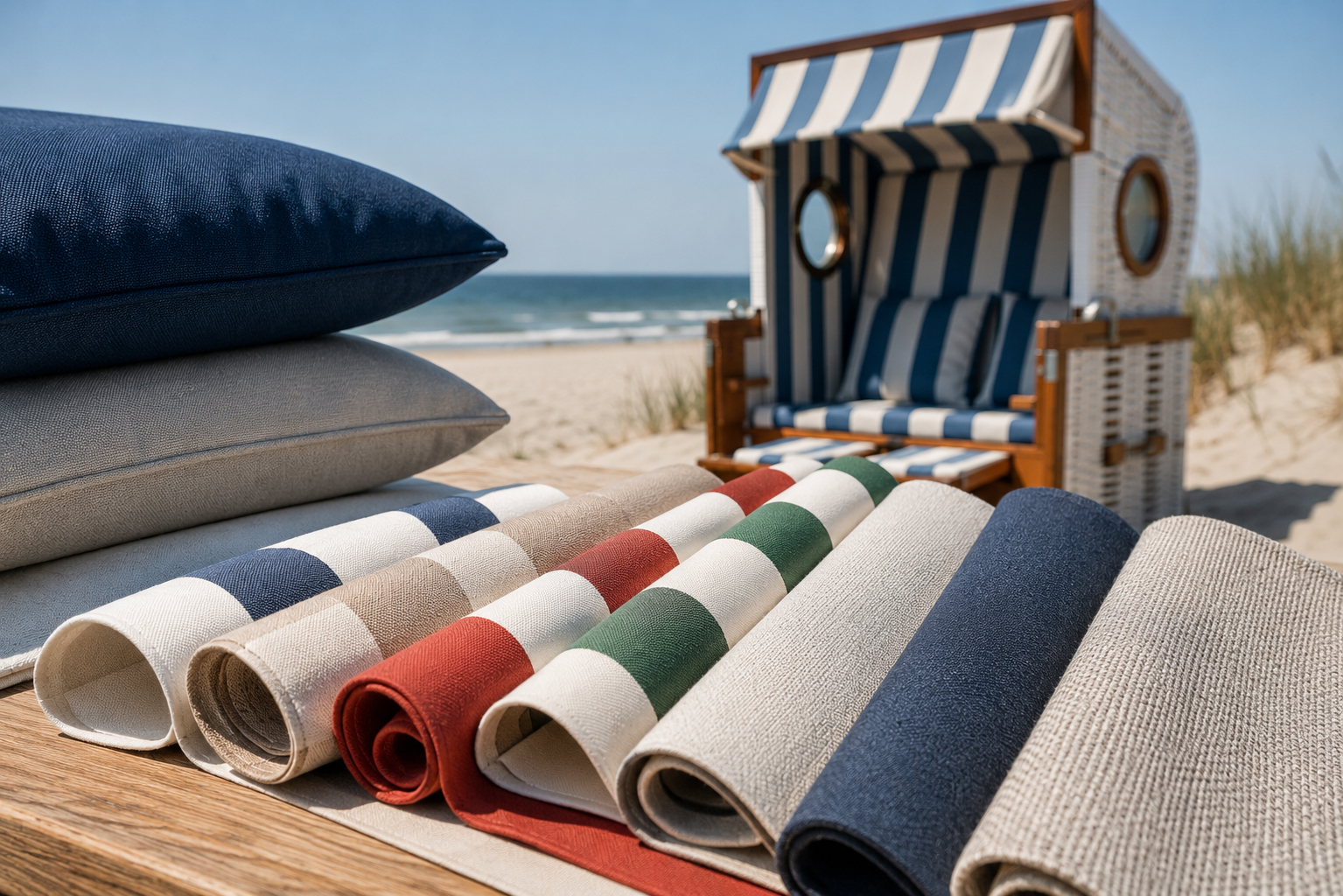 Farbgestaltung und Muster auf Strandkorb-Bezügen