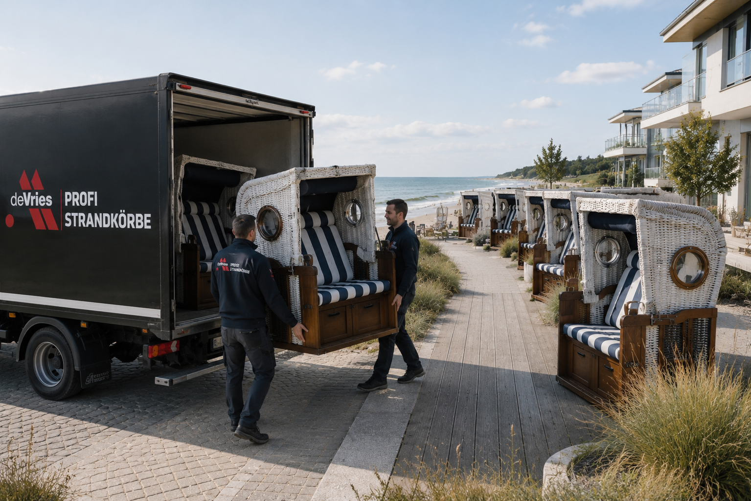 Strandkörbe im Einsatz an der Küste